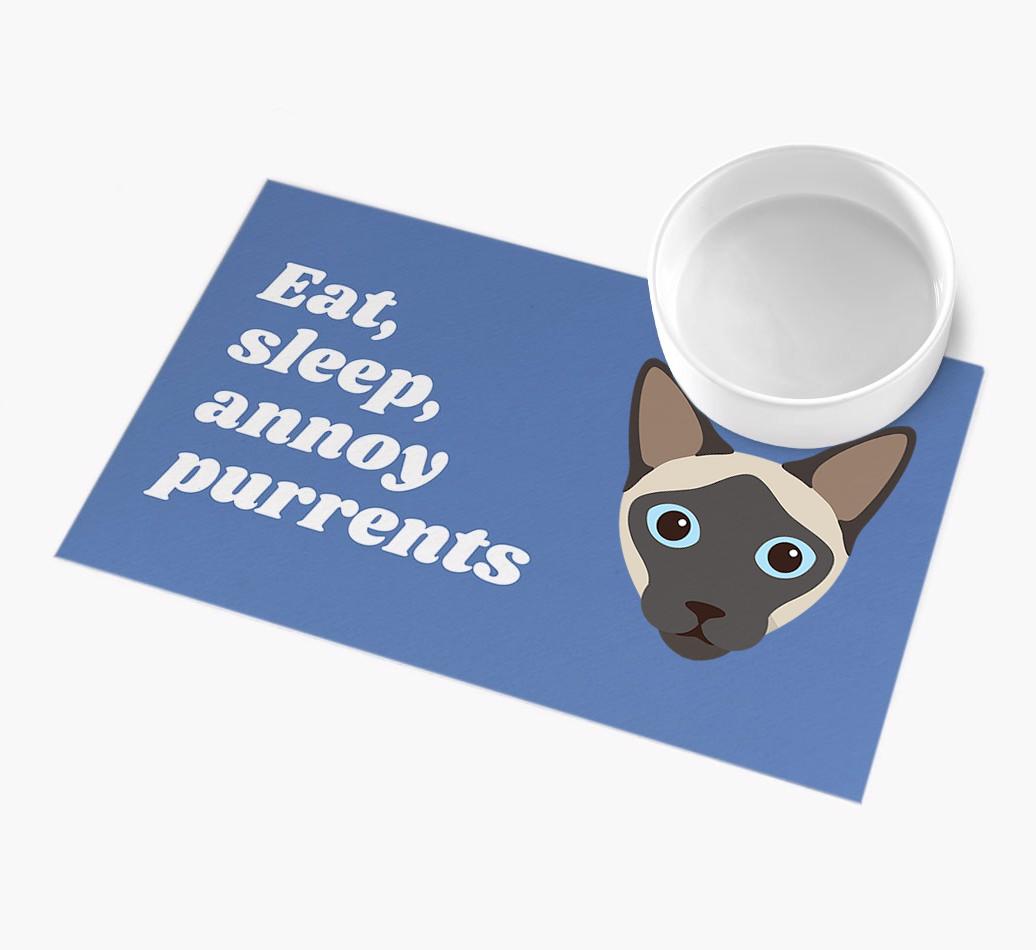 Eat, Sleep, Annoy Purrents: Personalised {breedCommonName} Feeding Mat