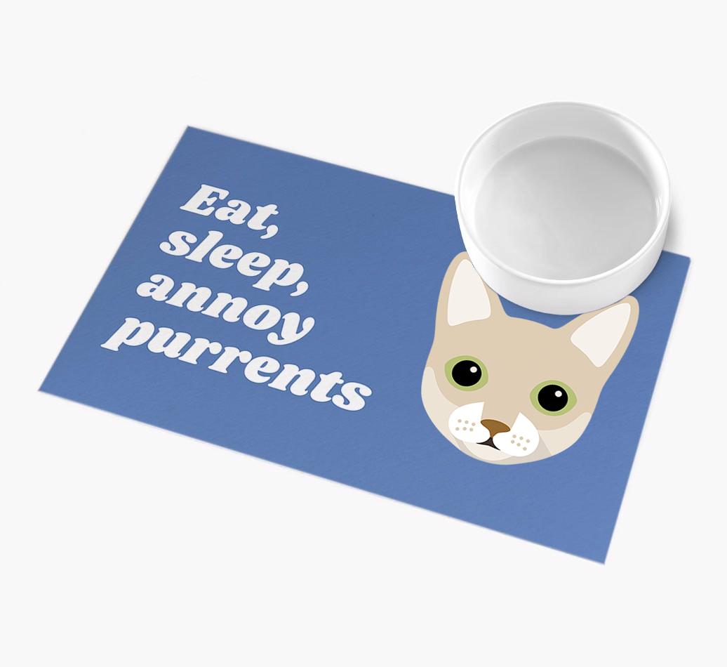 Eat, Sleep, Annoy Purrents: Personalised {breedCommonName} Feeding Mat