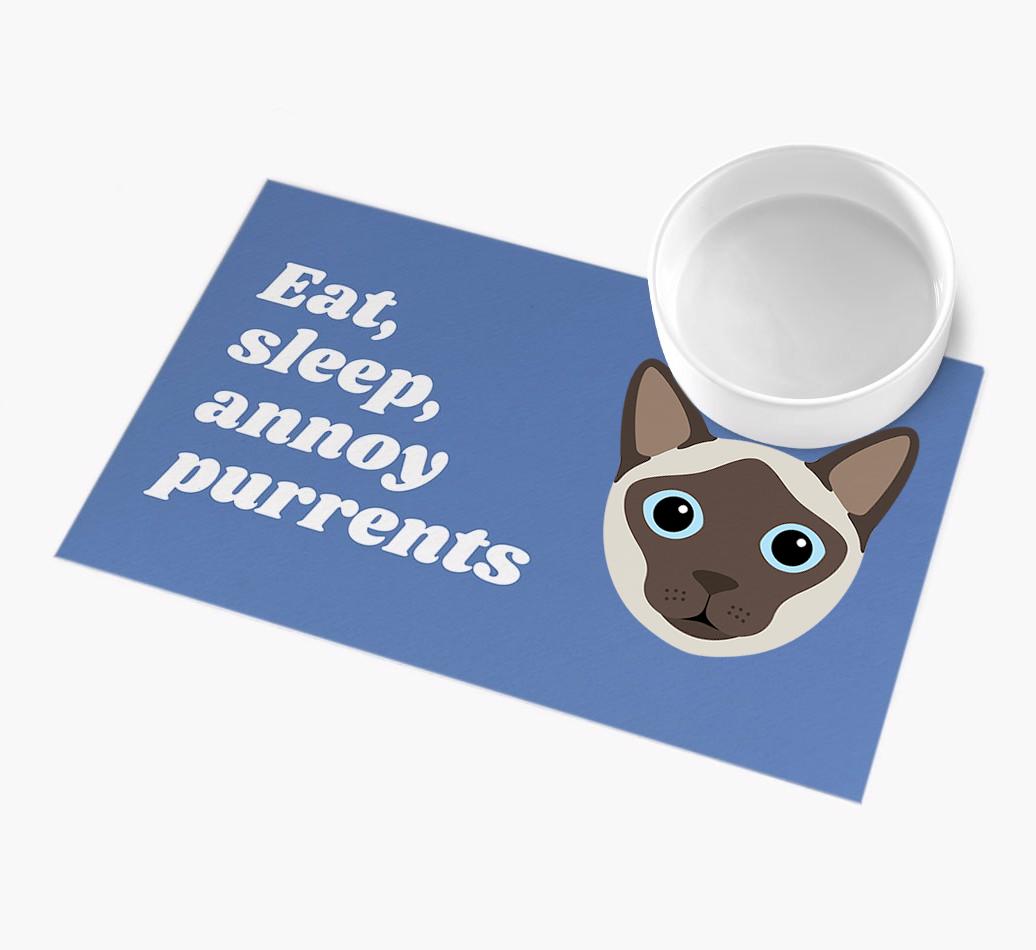 Eat, Sleep, Annoy Purrents: Personalised {breedCommonName} Feeding Mat