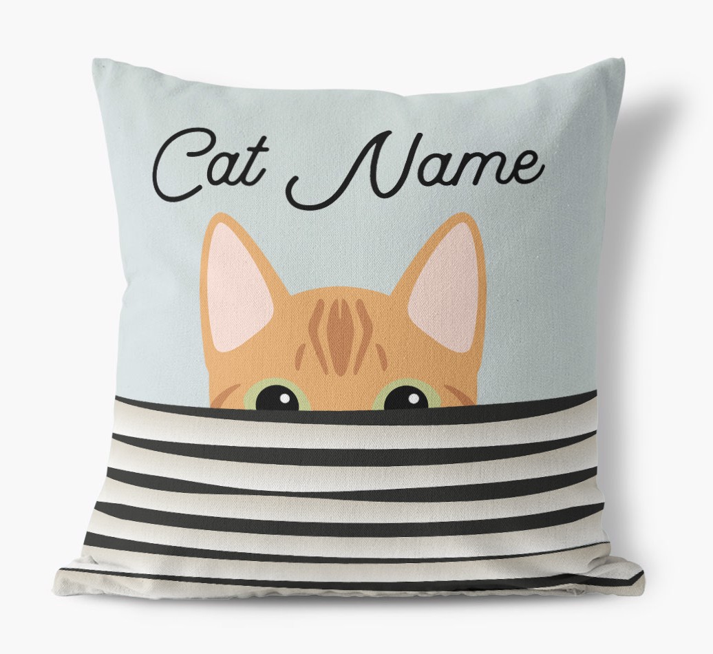 Peeking Cat: Personalised {breedCommonName} Canvas Cushion