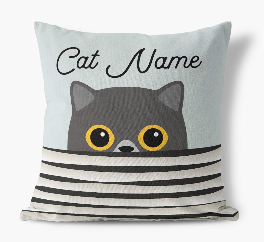 Peeking Cat: Personalised {breedCommonName} Canvas Cushion