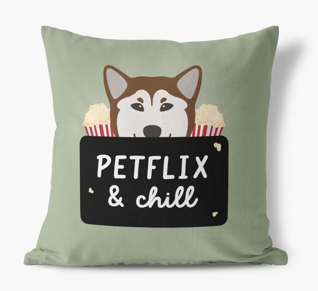 Petflix & Chill: Personalized {breedFullName} Canvas Pillow