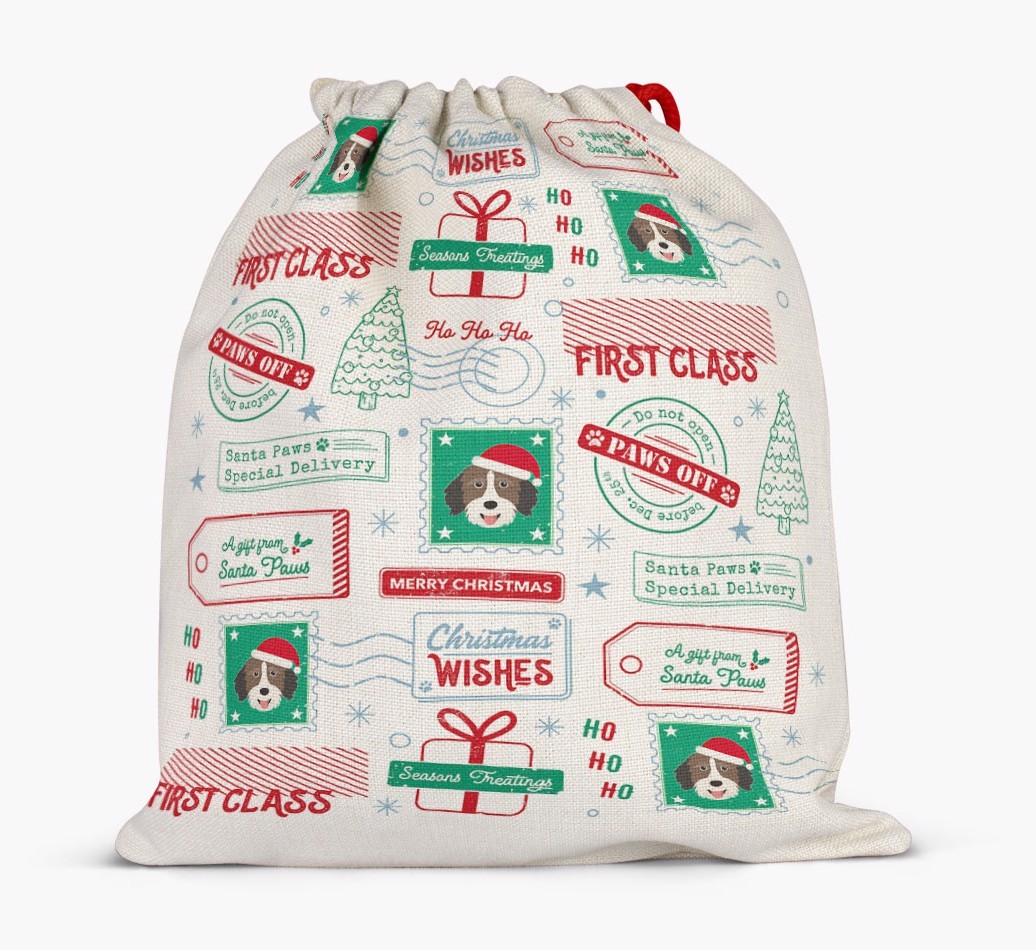 Christmas Rubber Stamps: Personalized {breedFullName} Santa Sack