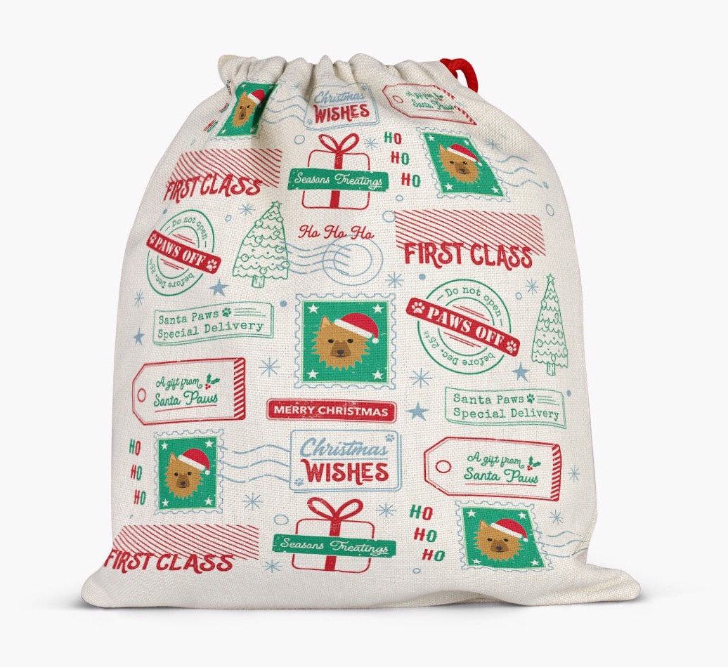 Christmas Rubber Stamps: Personalized {breedFullName} Santa Sack