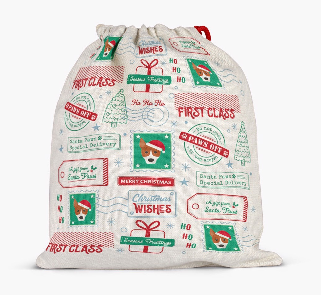 Christmas Rubber Stamps: Personalized {breedFullName} Santa Sack