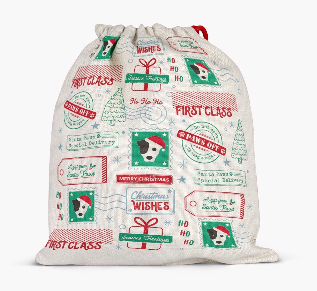 Christmas Rubber Stamps: Personalized {breedFullName} Santa Sack