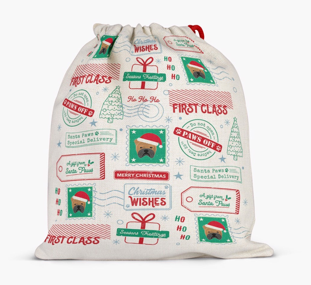 Christmas Rubber Stamps: Personalized {breedFullName} Santa Sack