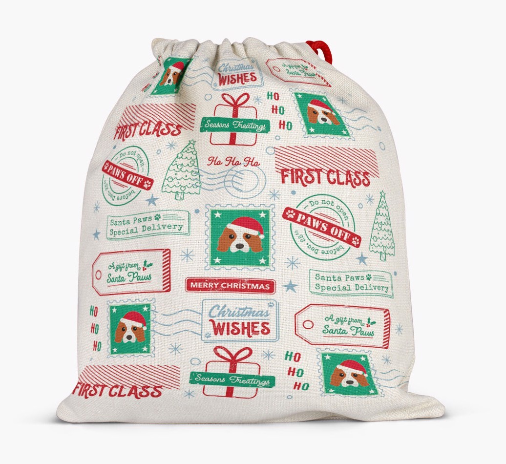 Christmas Rubber Stamps: Personalized {breedFullName} Santa Sack