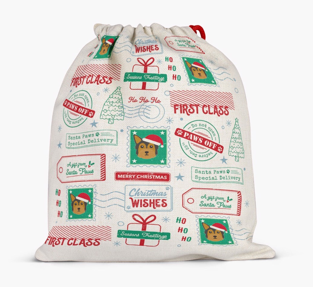 Christmas Rubber Stamps: Personalized {breedFullName} Santa Sack