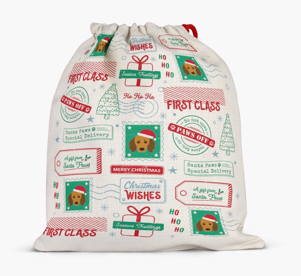 Christmas Rubber Stamps: Personalised {breedFullName} Santa Sack