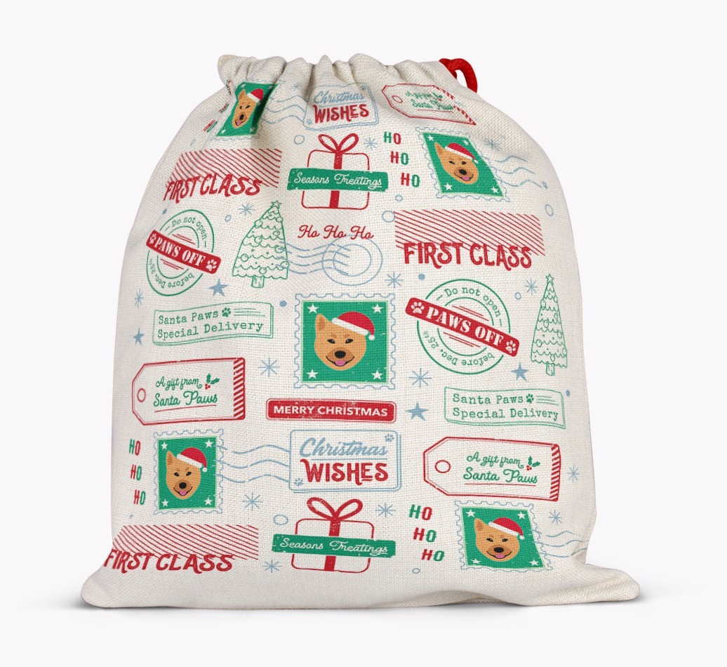 Christmas Rubber Stamps: Personalized {breedFullName} Santa Sack