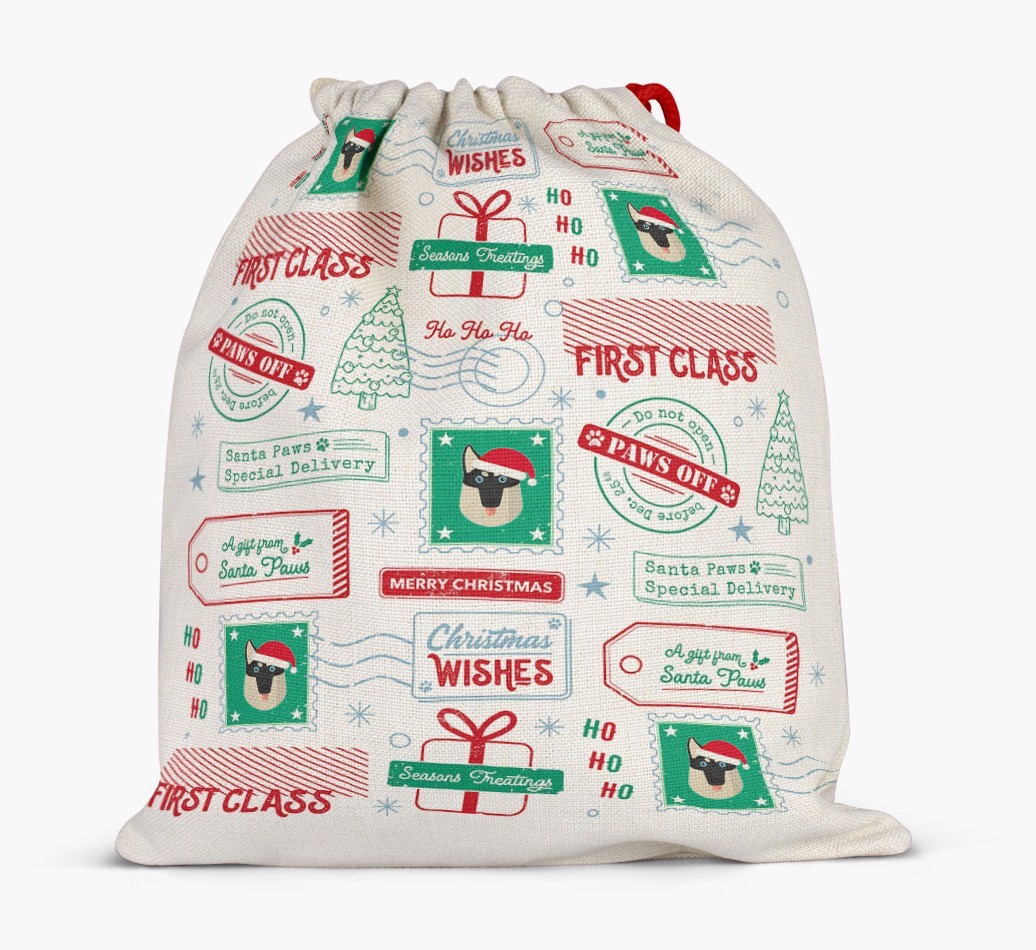 Christmas Rubber Stamps: Personalized {breedFullName} Santa Sack