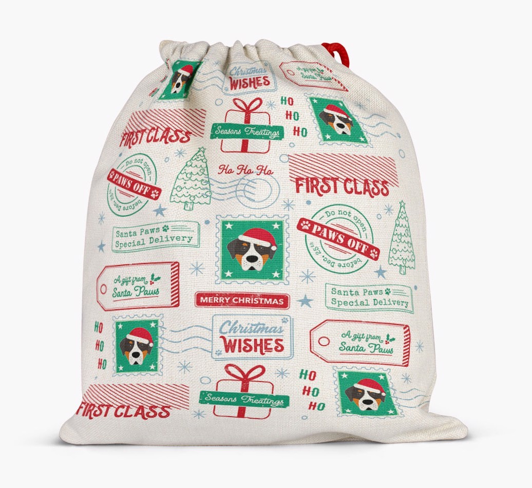 Christmas Rubber Stamps: Personalized {breedFullName} Santa Sack
