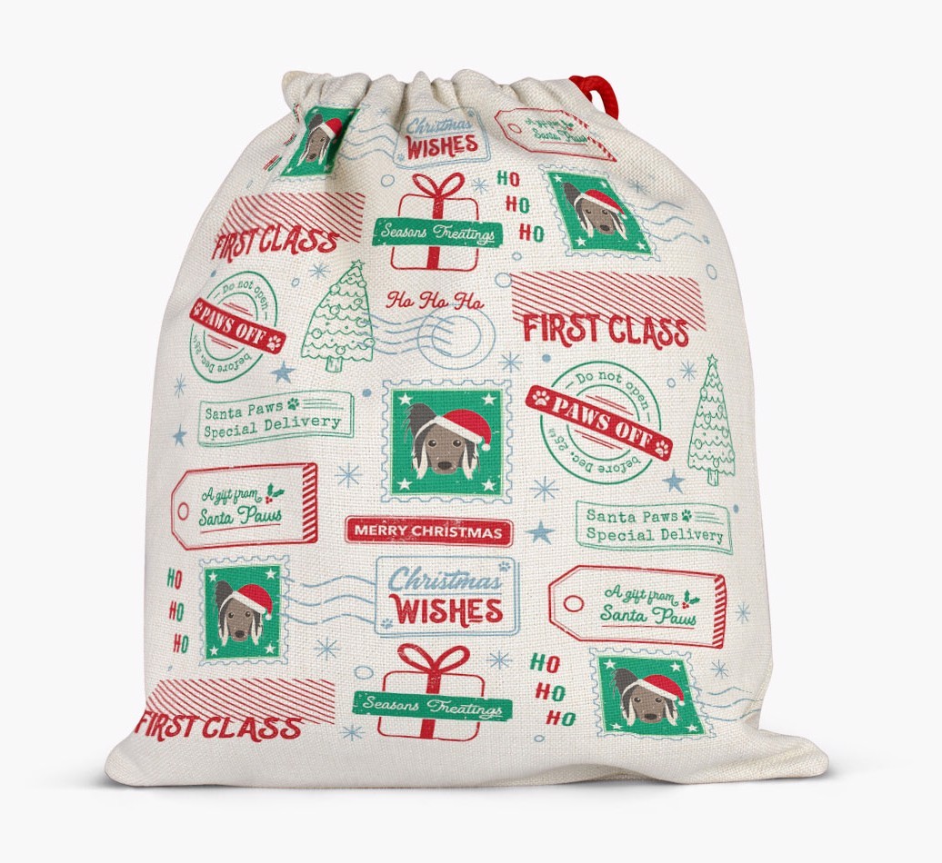 Christmas Rubber Stamps: Personalized {breedFullName} Santa Sack