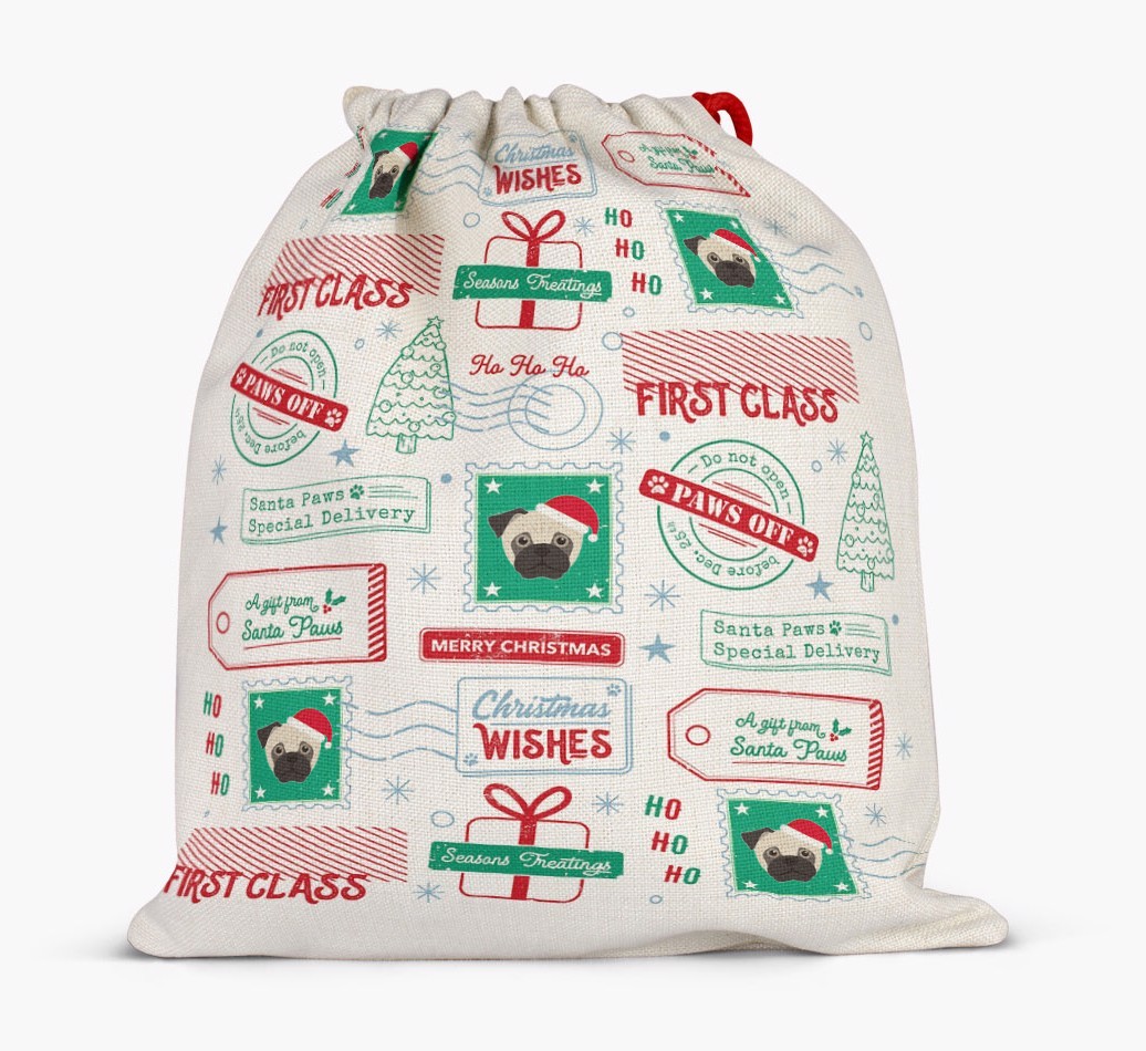 Christmas Rubber Stamps: Personalized {breedFullName} Santa Sack