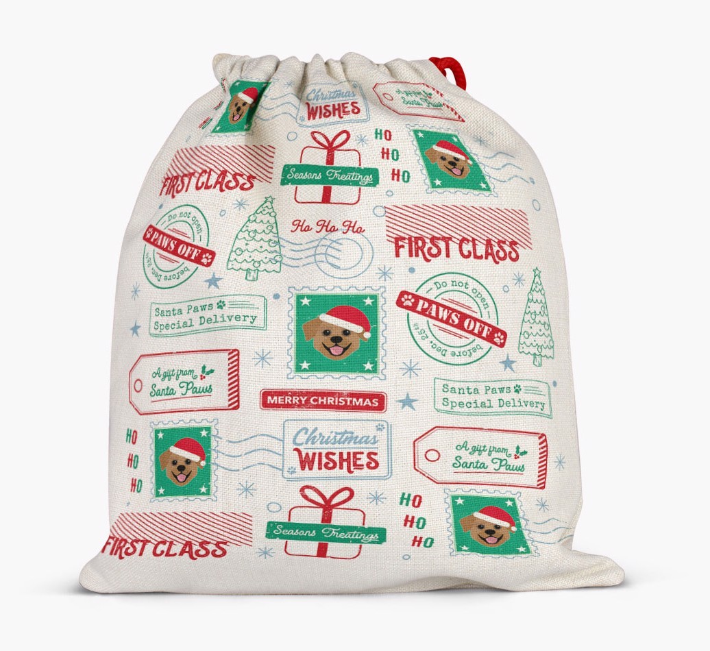Christmas Rubber Stamps: Personalized {breedFullName} Santa Sack