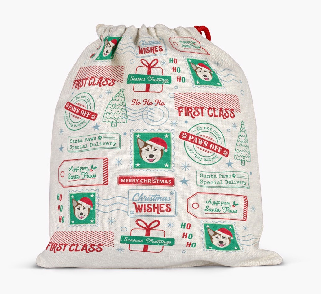 Christmas Rubber Stamps: Personalized {breedFullName} Santa Sack