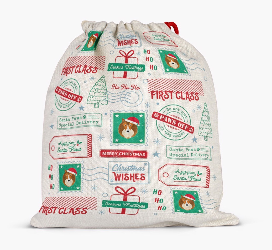 Christmas Rubber Stamps: Personalized {breedFullName} Santa Sack