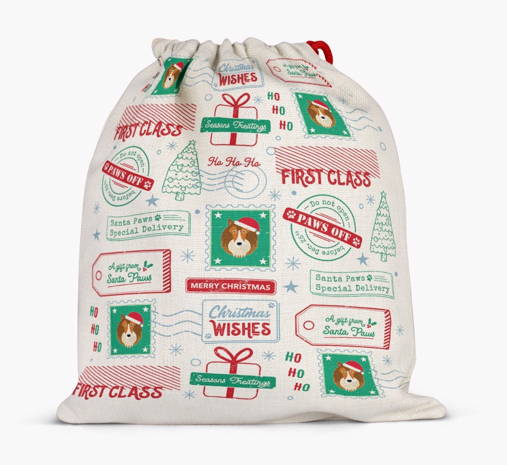 Christmas Rubber Stamps: Personalized {breedFullName} Santa Sack