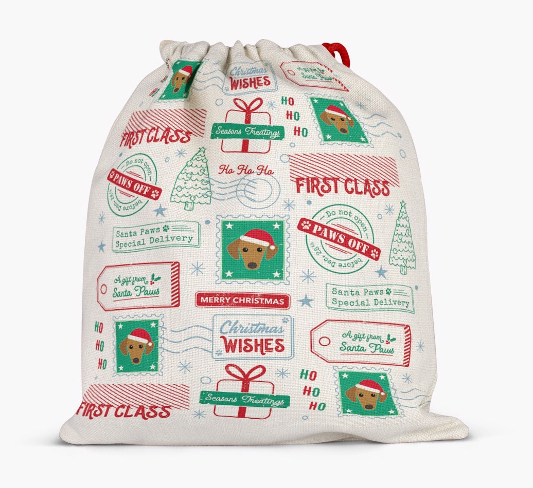 Christmas Rubber Stamps: Personalized {breedFullName} Santa Sack