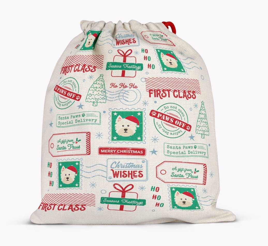Christmas Rubber Stamps: Personalised {breedFullName} Santa Sack