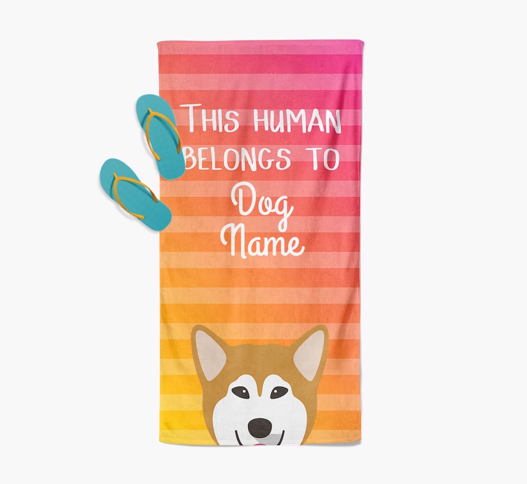Personalised Pool Towel 'This Human Belongs To {dogsName}' with {breedFullName} Icon