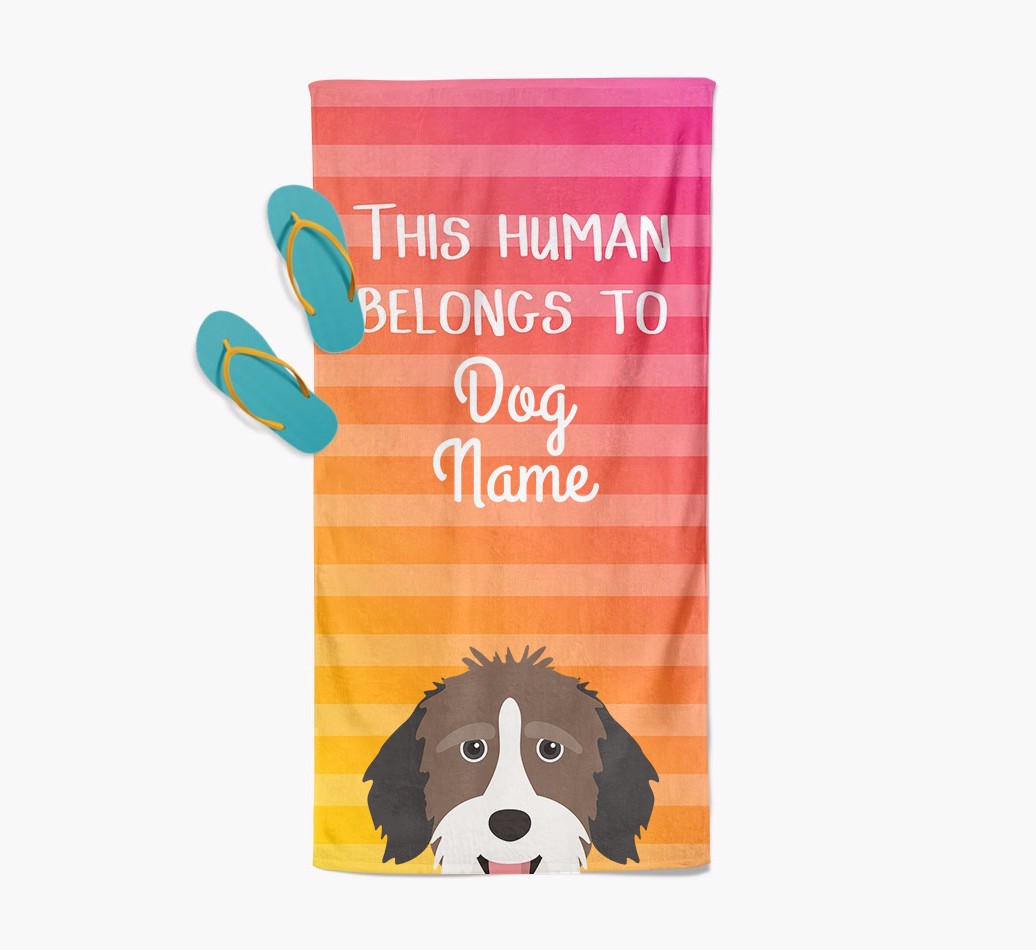 Personalised Pool Towel 'This Human Belongs To {dogsName}' with {breedFullName} Icon