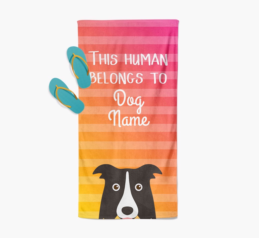 Personalised Pool Towel 'This Human Belongs To {dogsName}' with {breedFullName} Icon