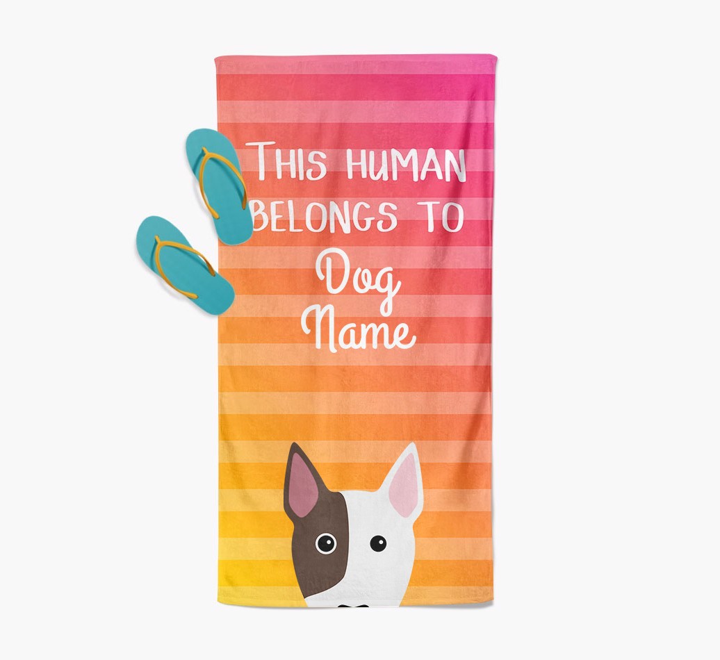 Personalised Pool Towel 'This Human Belongs To {dogsName}' with {breedFullName} Icon