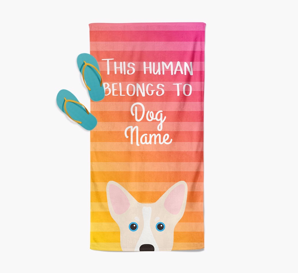 Personalised Pool Towel 'This Human Belongs To {dogsName}' with {breedFullName} Icon