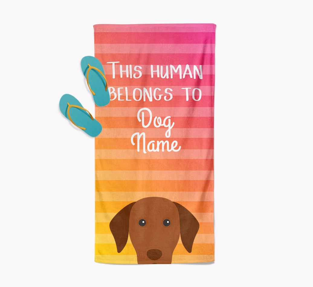 Personalised Pool Towel 'This Human Belongs To {dogsName}' with {breedFullName} Icon