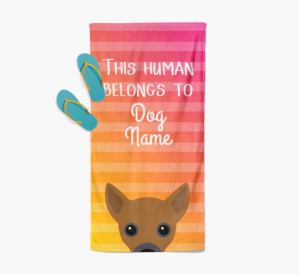 Personalised Pool Towel 'This Human Belongs To {dogsName}' with {breedFullName} Icon