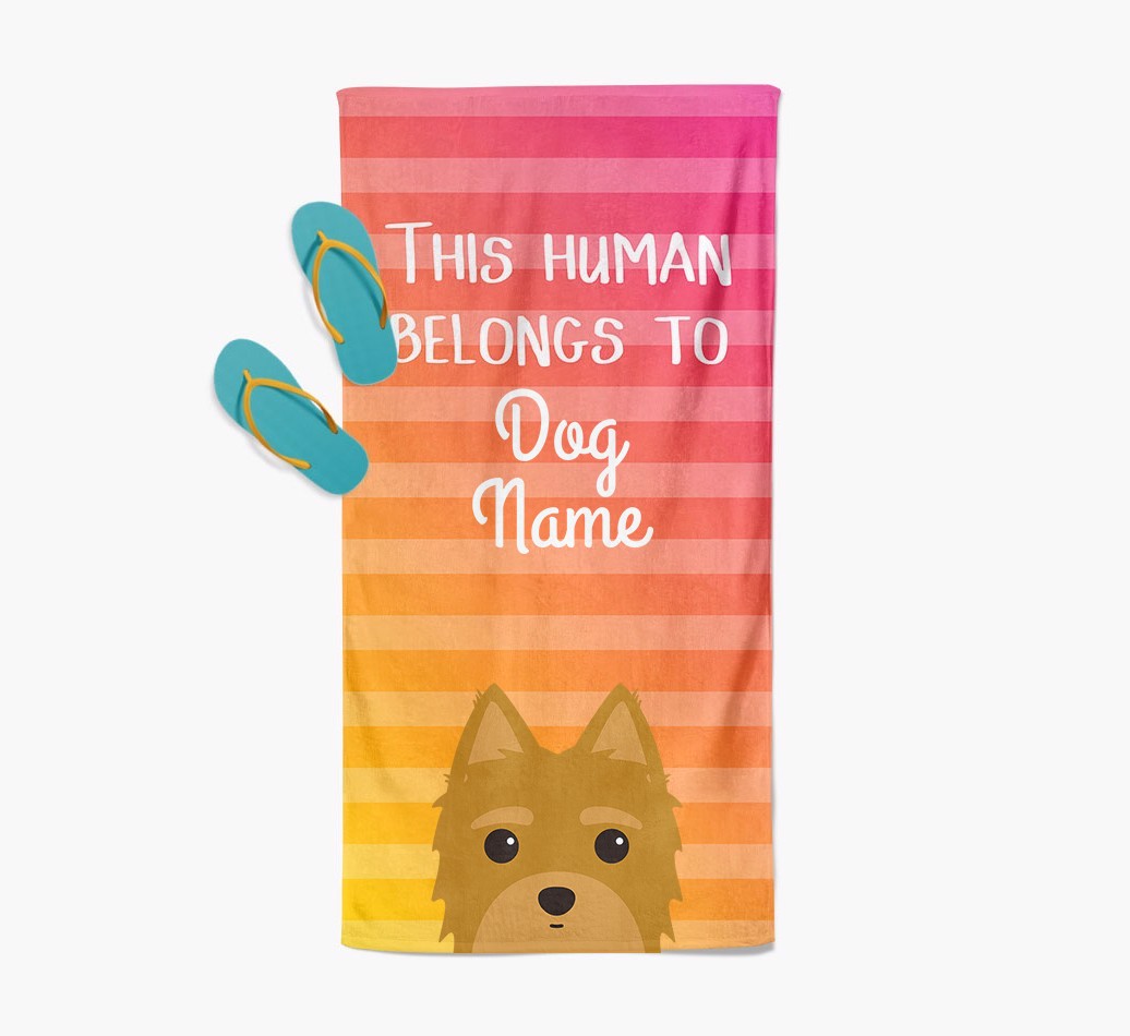 Personalised Pool Towel 'This Human Belongs To {dogsName}' with {breedFullName} Icon