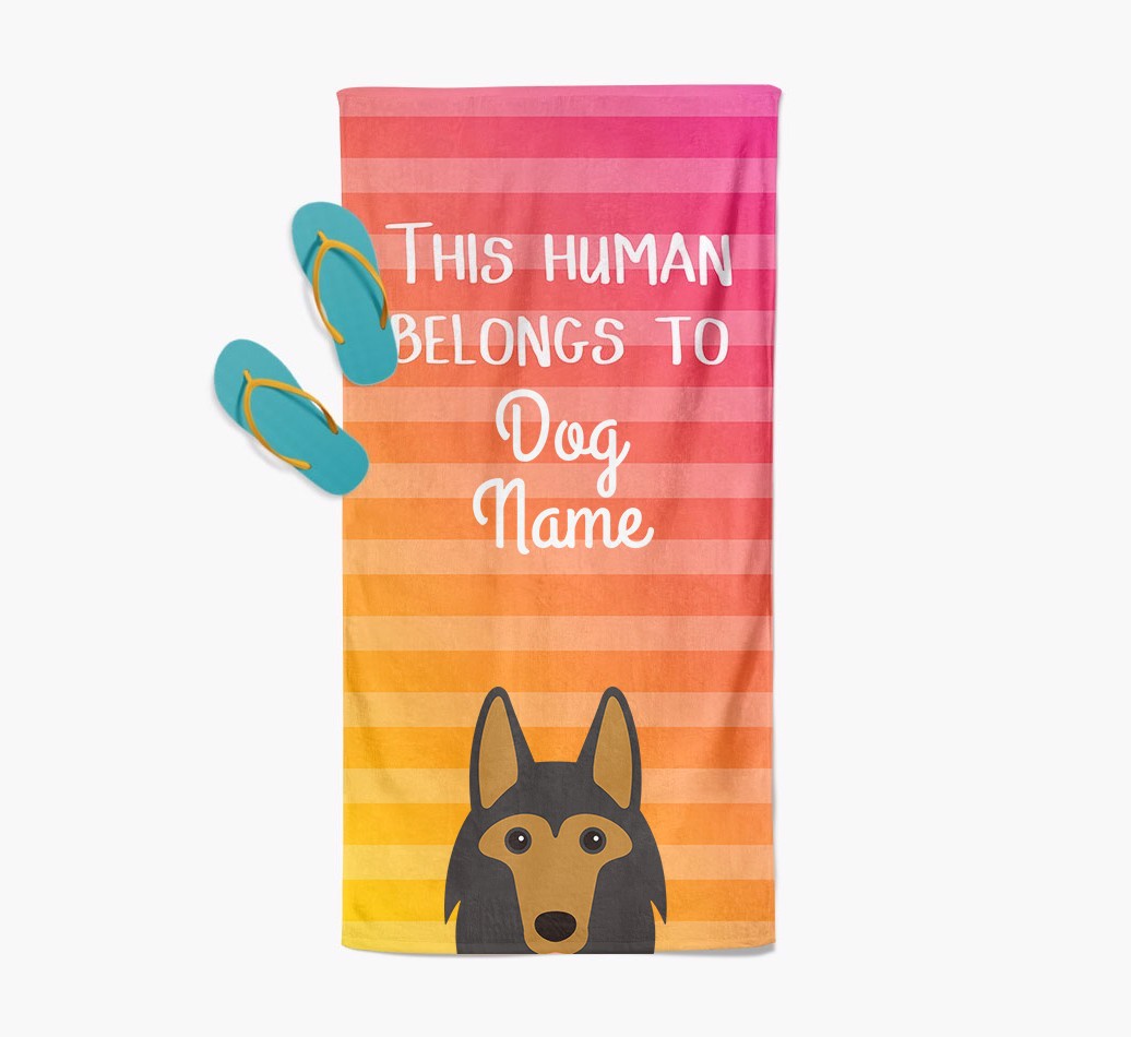 Personalised Pool Towel 'This Human Belongs To {dogsName}' with {breedFullName} Icon