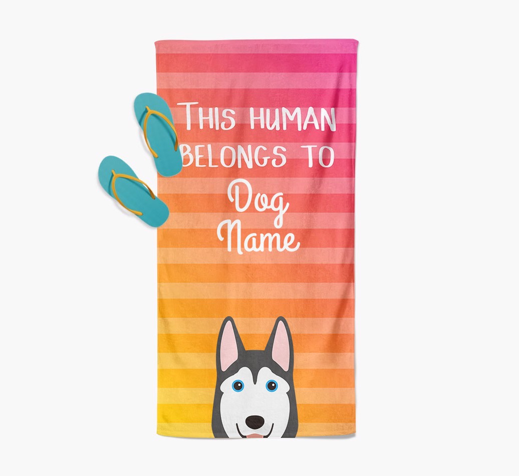 Personalised Pool Towel 'This Human Belongs To {dogsName}' with {breedFullName} Icon