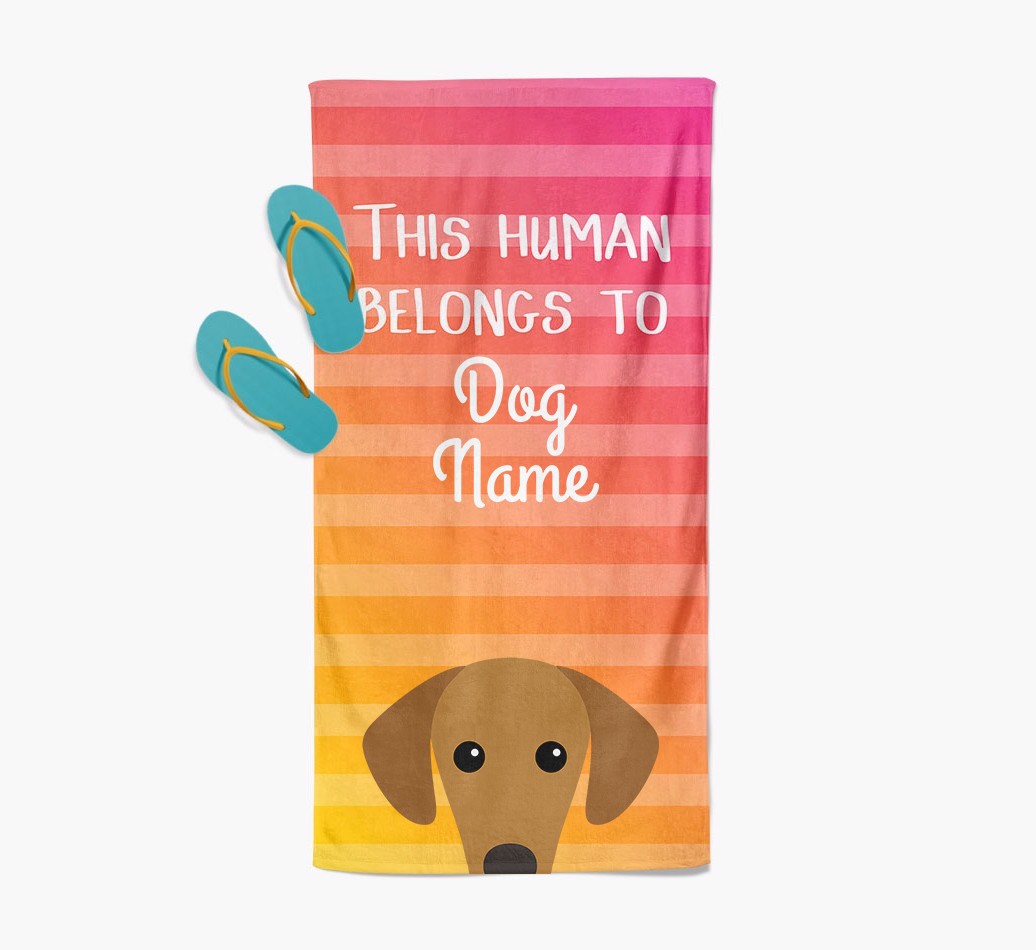 Personalised Pool Towel 'This Human Belongs To {dogsName}' with {breedFullName} Icon