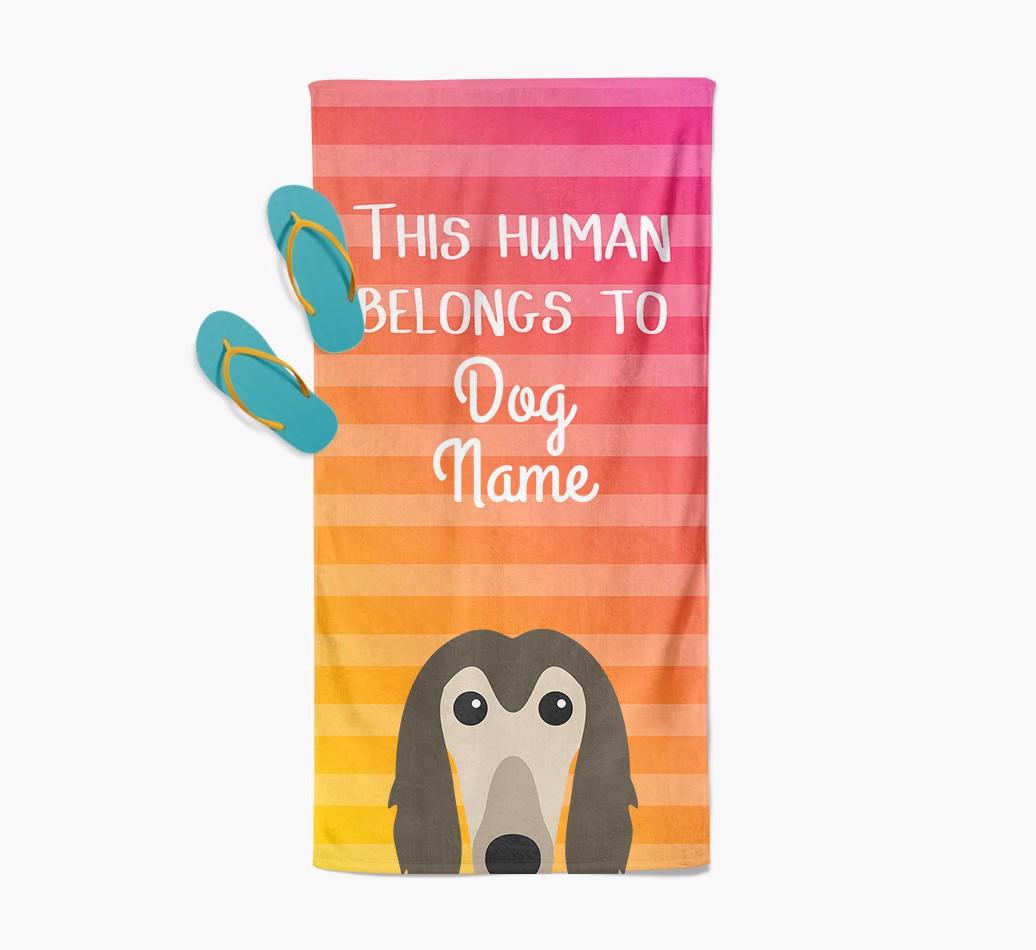 Personalised Pool Towel 'This Human Belongs To {dogsName}' with {breedFullName} Icon