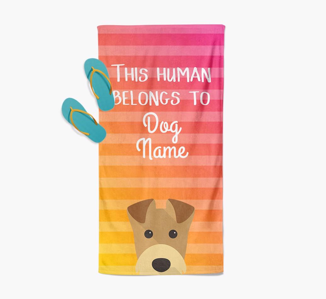 Personalised Pool Towel 'This Human Belongs To {dogsName}' with {breedFullName} Icon