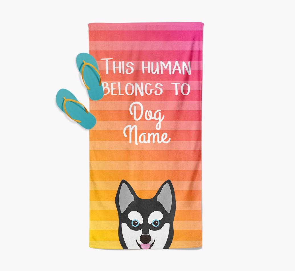 Personalised Pool Towel 'This Human Belongs To {dogsName}' with {breedFullName} Icon
