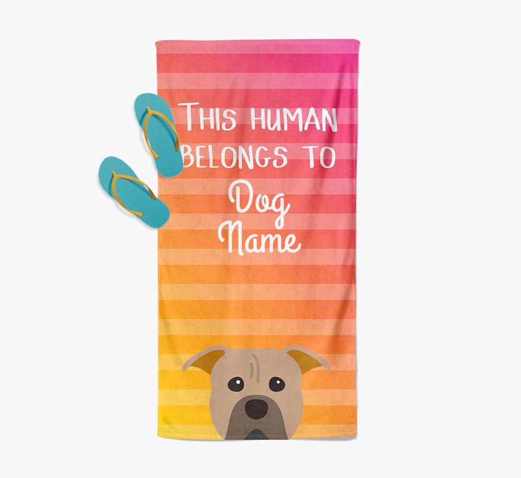 Personalised Pool Towel 'This Human Belongs To {dogsName}' with {breedFullName} Icon