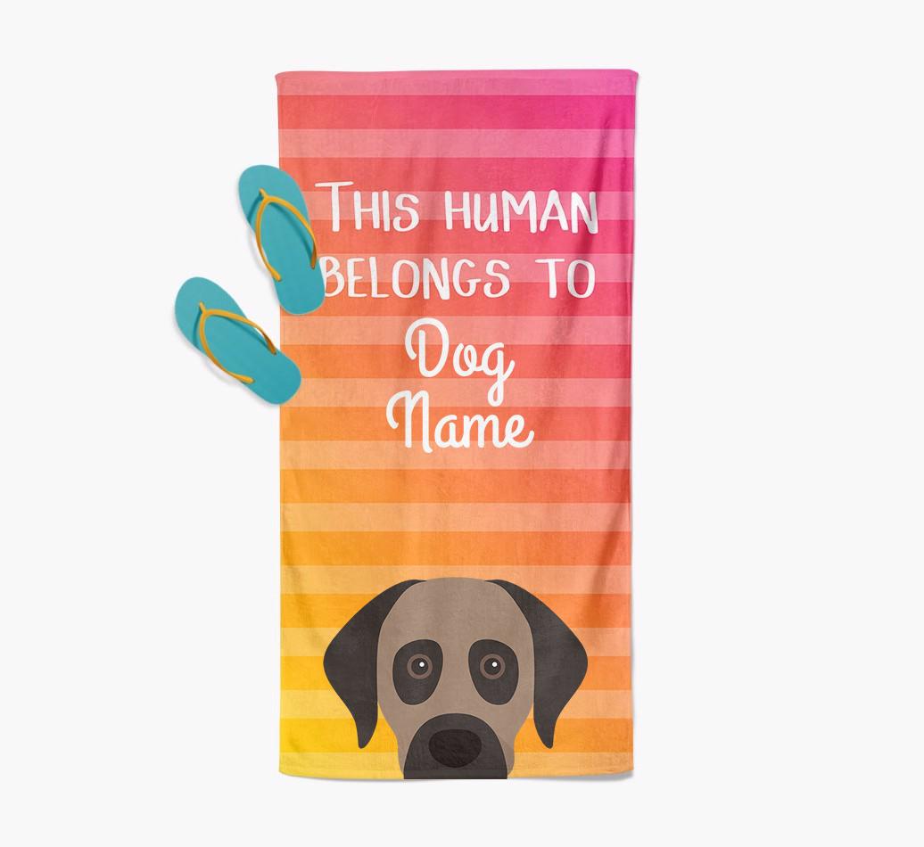 Personalised Pool Towel 'This Human Belongs To {dogsName}' with {breedFullName} Icon