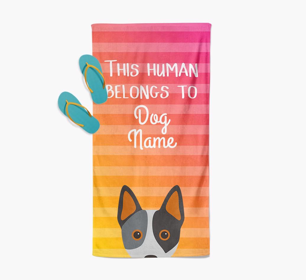 Personalised Pool Towel 'This Human Belongs To {dogsName}' with {breedFullName} Icon