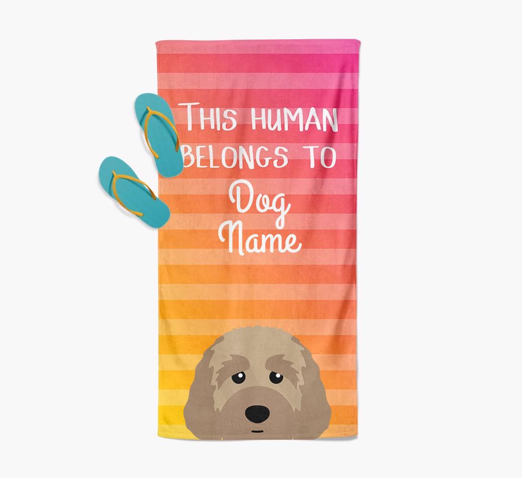 Personalised Pool Towel 'This Human Belongs To {dogsName}' with {breedFullName} Icon