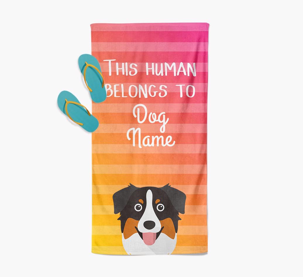 Personalised Pool Towel 'This Human Belongs To {dogsName}' with {breedFullName} Icon