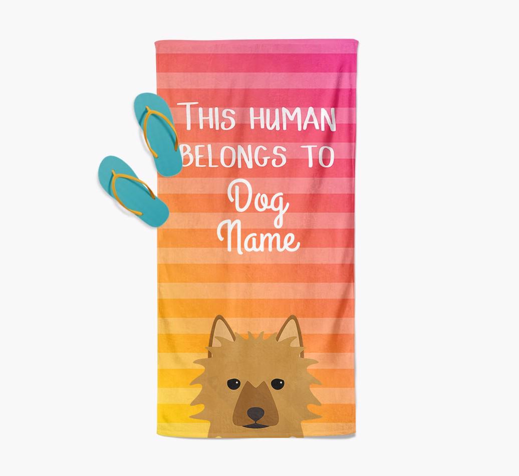 Personalised Pool Towel 'This Human Belongs To {dogsName}' with {breedFullName} Icon