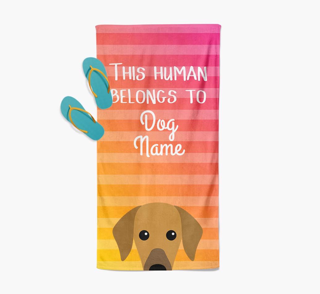 Personalised Pool Towel 'This Human Belongs To {dogsName}' with {breedFullName} Icon