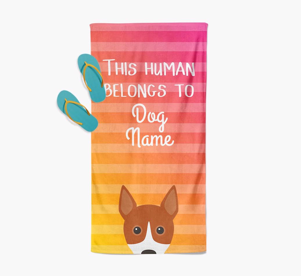 Personalised Pool Towel 'This Human Belongs To {dogsName}' with {breedFullName} Icon