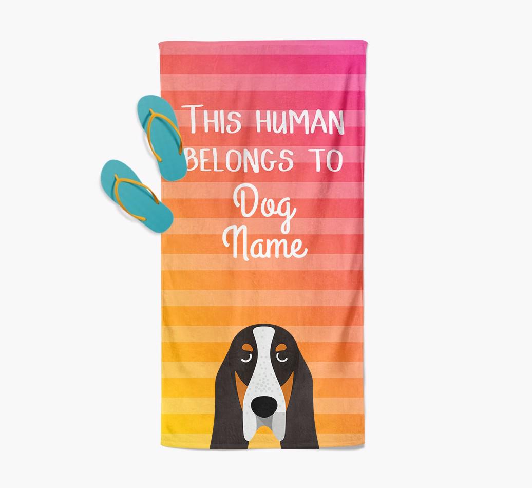 Personalised Pool Towel 'This Human Belongs To {dogsName}' with {breedFullName} Icon