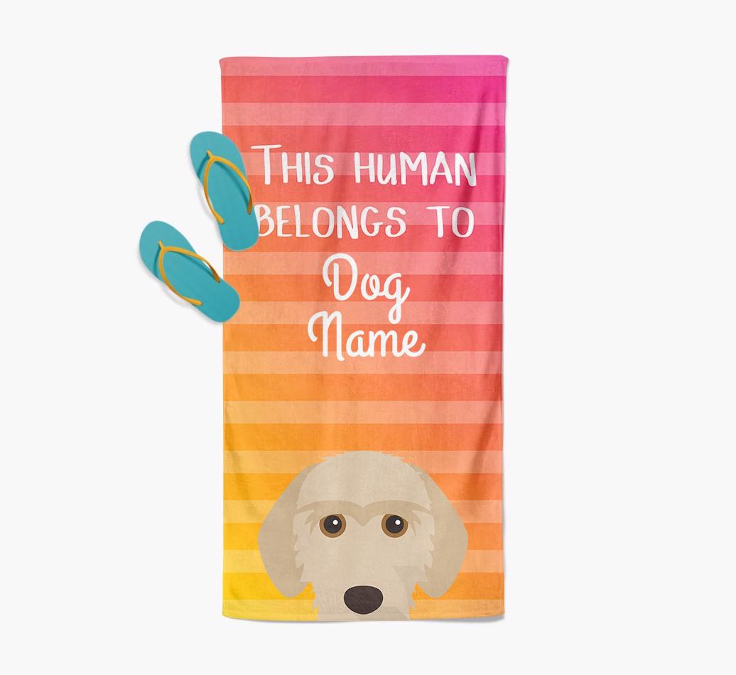 Personalised Pool Towel 'This Human Belongs To {dogsName}' with {breedFullName} Icon