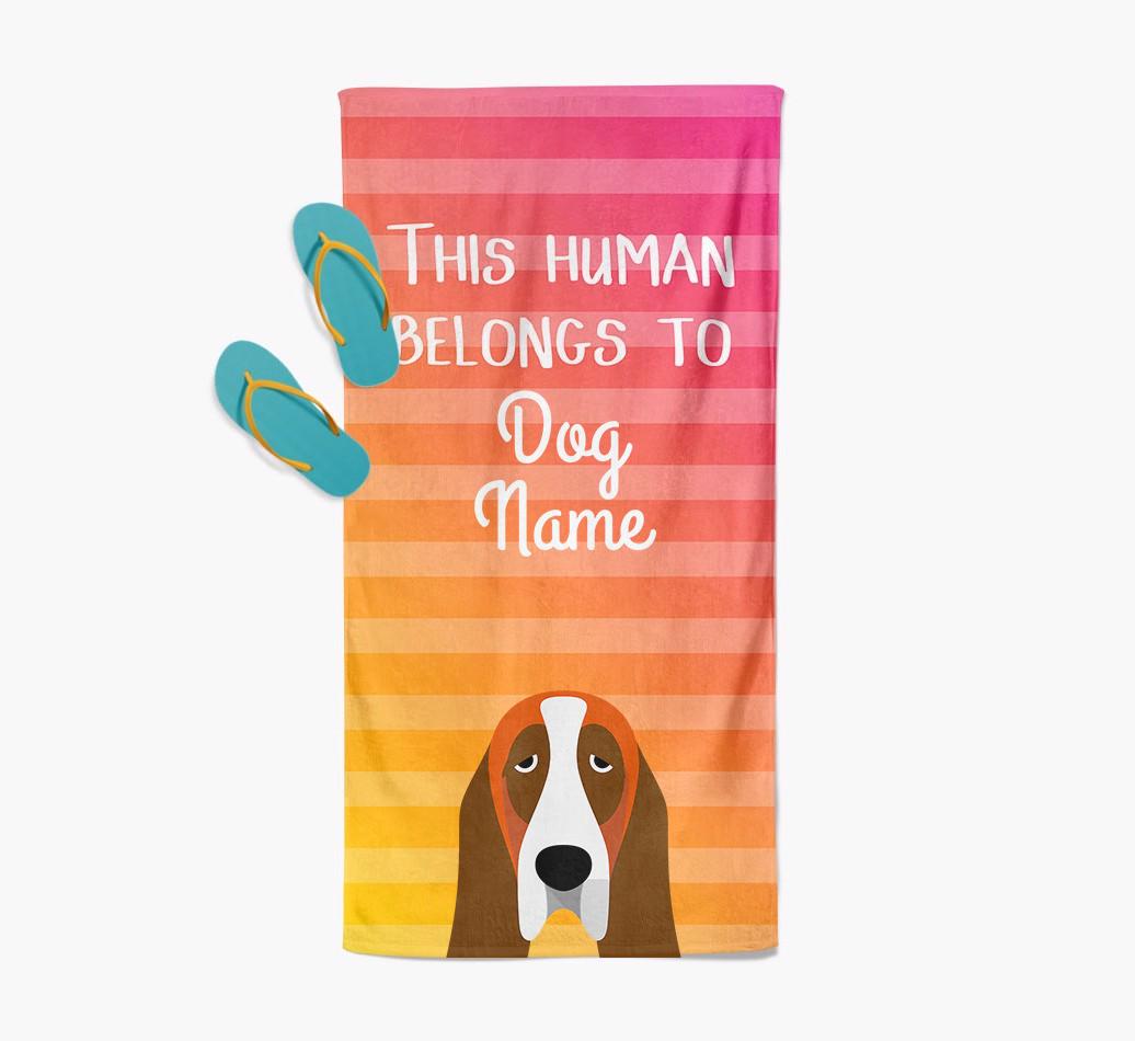 Personalised Pool Towel 'This Human Belongs To {dogsName}' with {breedFullName} Icon